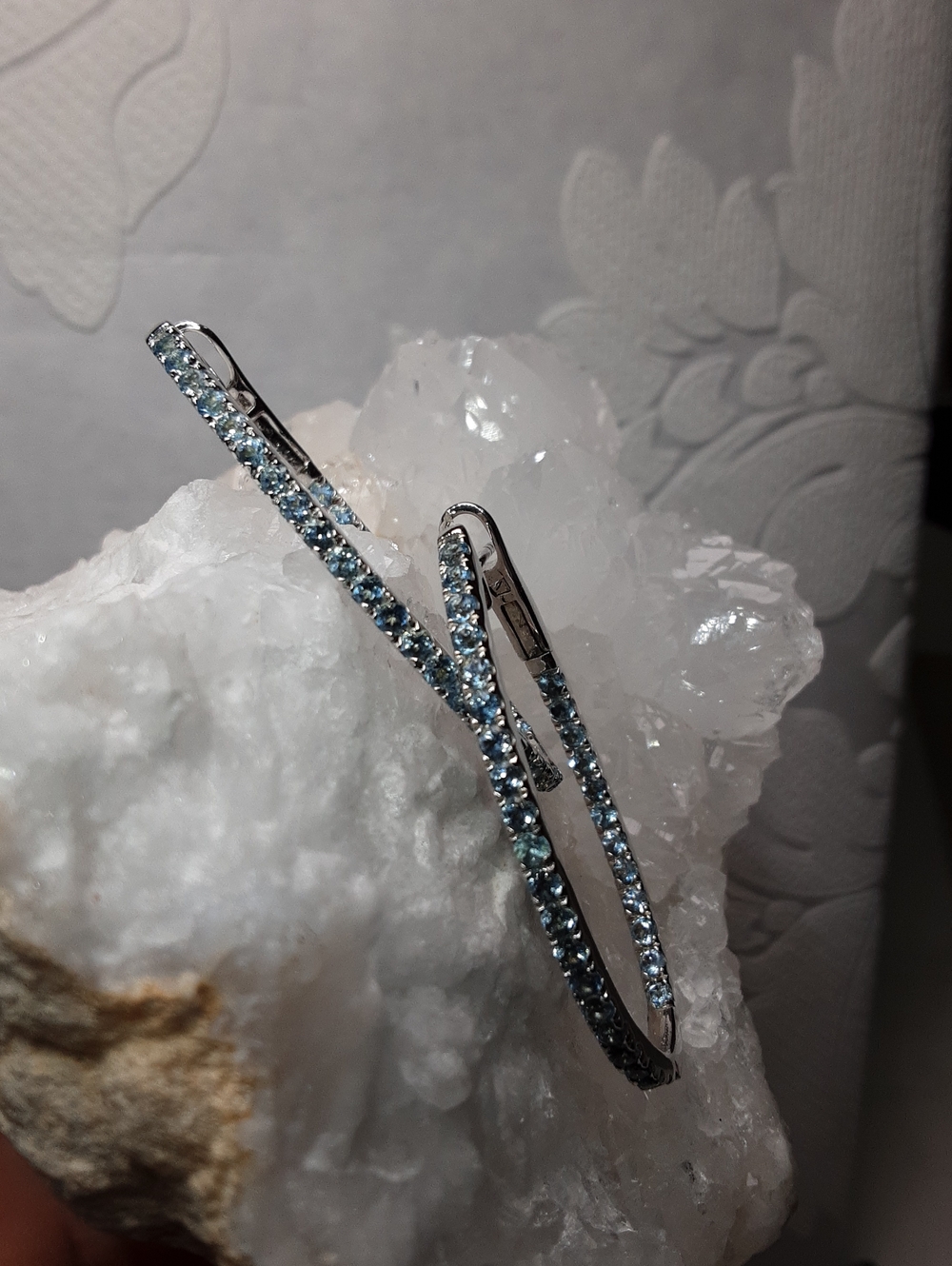 925 Blue Topaz Inside Out Oval Hoops,